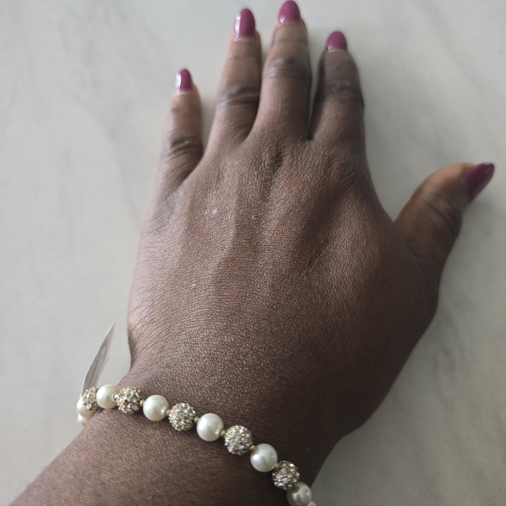Charter Club Elegant Pearl Gold Tower Bracelet Women New Adjustable Band